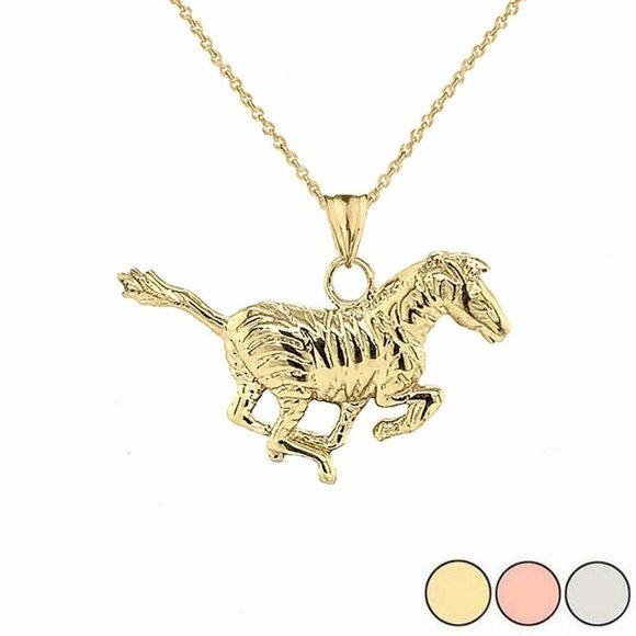Solid 10k Yellow Gold Zebra Pendant Necklace Real
